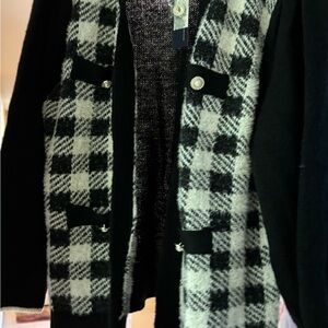 Adrienne Vittadini Black and White Checkered Cardigan